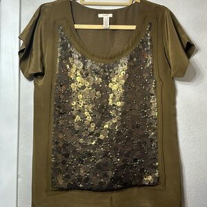 JCREW SILK GREEN SEQUIN SHIRT